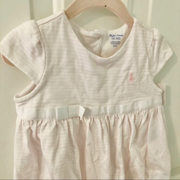 Polo Striped Bubble Romper Pink and White with Bow - Picture 3 of 7